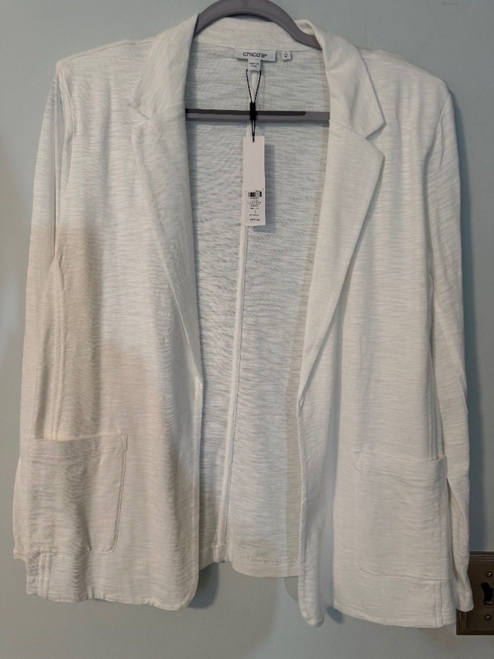 Chico's Size 3 (16) NWT White Slub Knit 3/4 sleeved Blazer Cotton/Modal